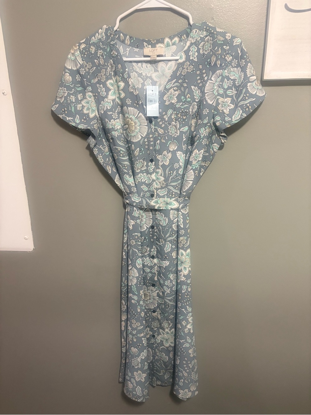 Loft Blue Floral Button-Front Midi Dress